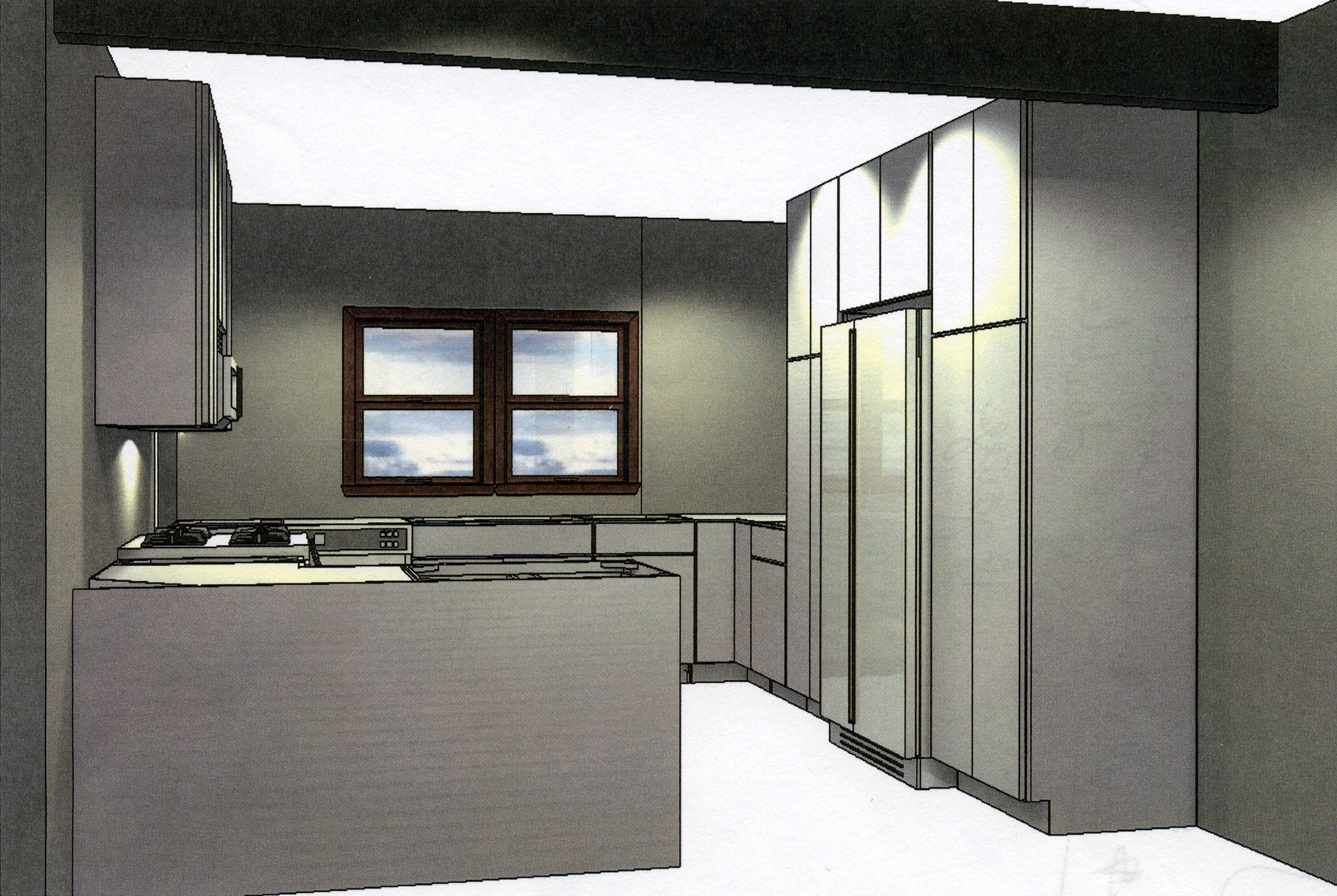 A rendering from the Home Depot kitchen designer.  It gave us some initial concepts but was quite expensive.