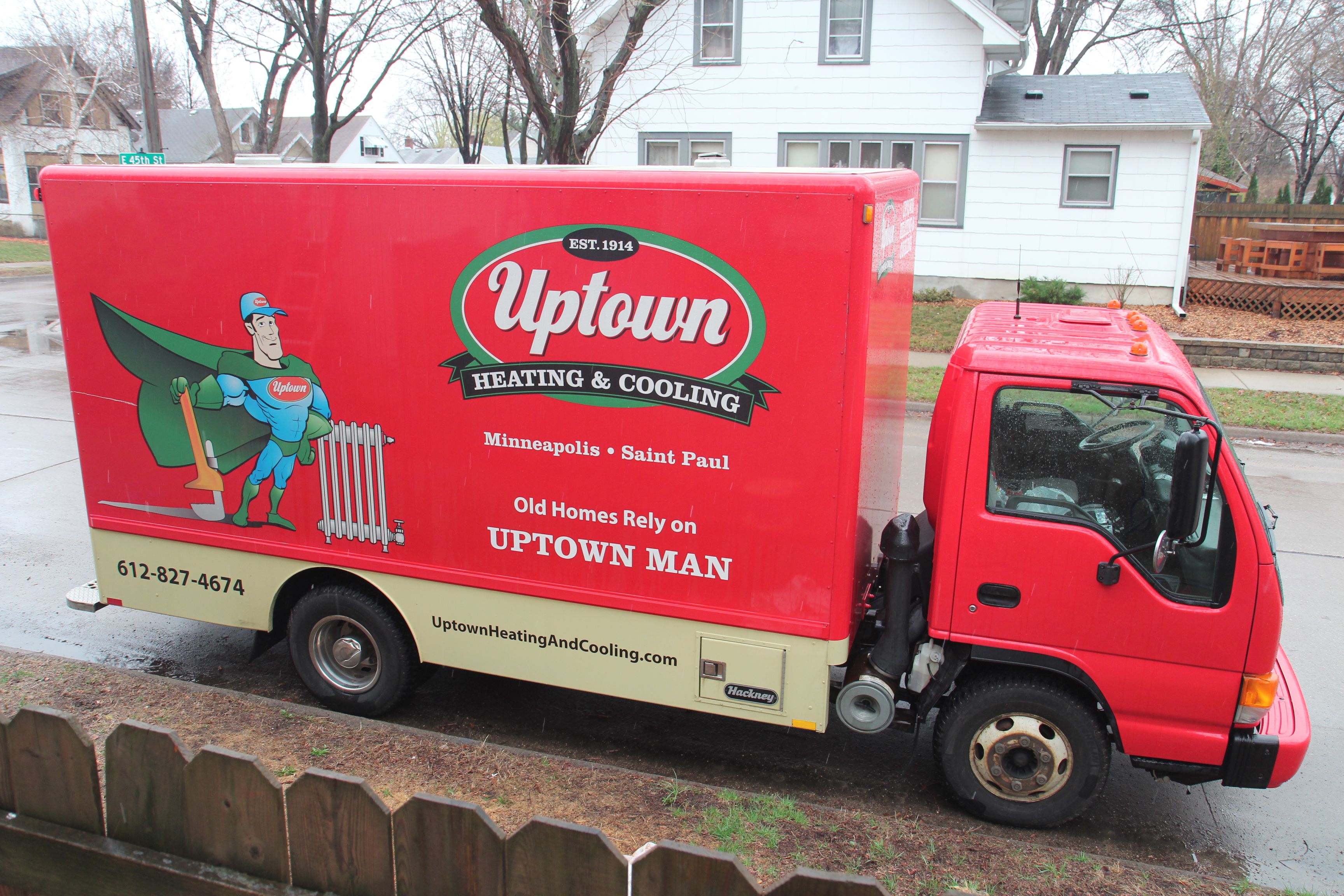 One of the trucks delivering parts and workers to install the AC.