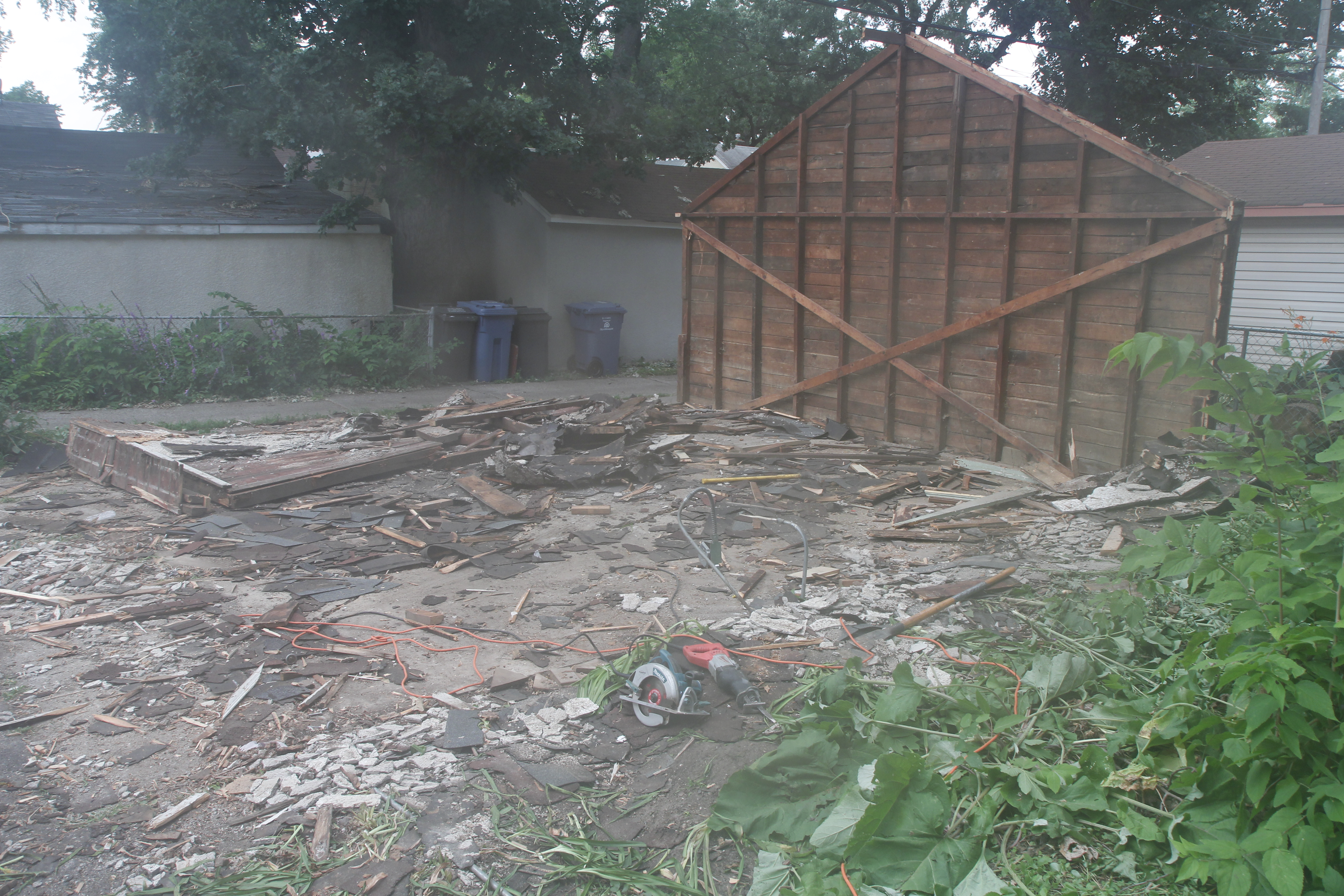 The last wall standing.  At the end of the first day of demolition, this is what remains.