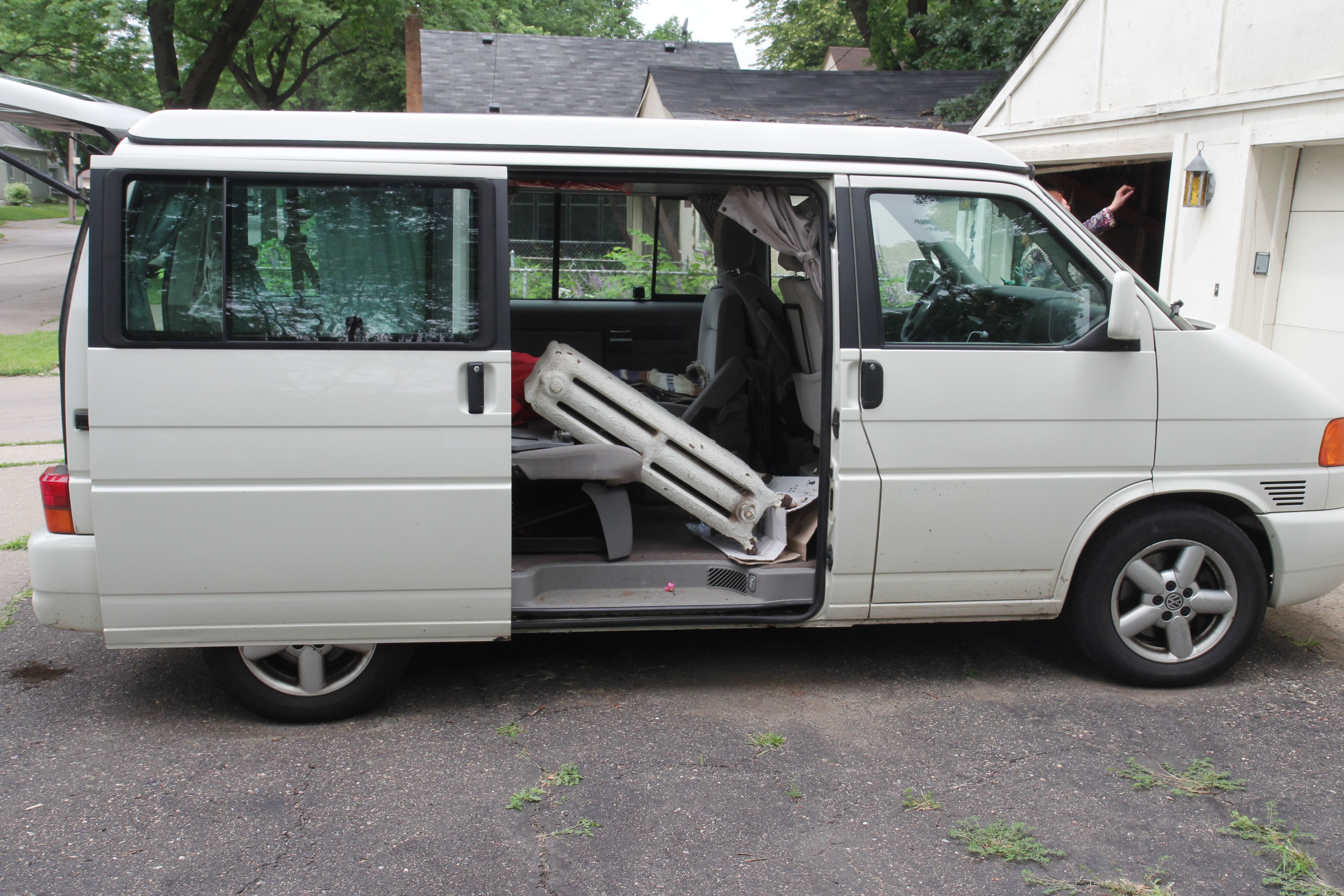 Radiators loaded into the van.